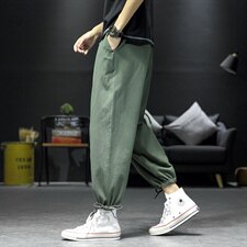 2021秋新沙发墙大码风日系男冰丝亚麻棉麻九分休闲裤K2091P35，男装休闲裤，电商A001