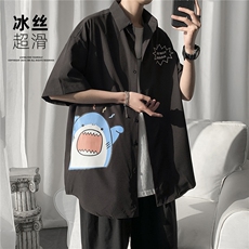 QT67鲨鱼短袖衬衣男港风潮流夏季冰丝衬衫P28，男装衬衫，电商C306-1