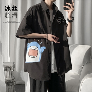 QT67 鲨鱼短袖衬衣男港风潮流夏季冰丝衬衫P28图片