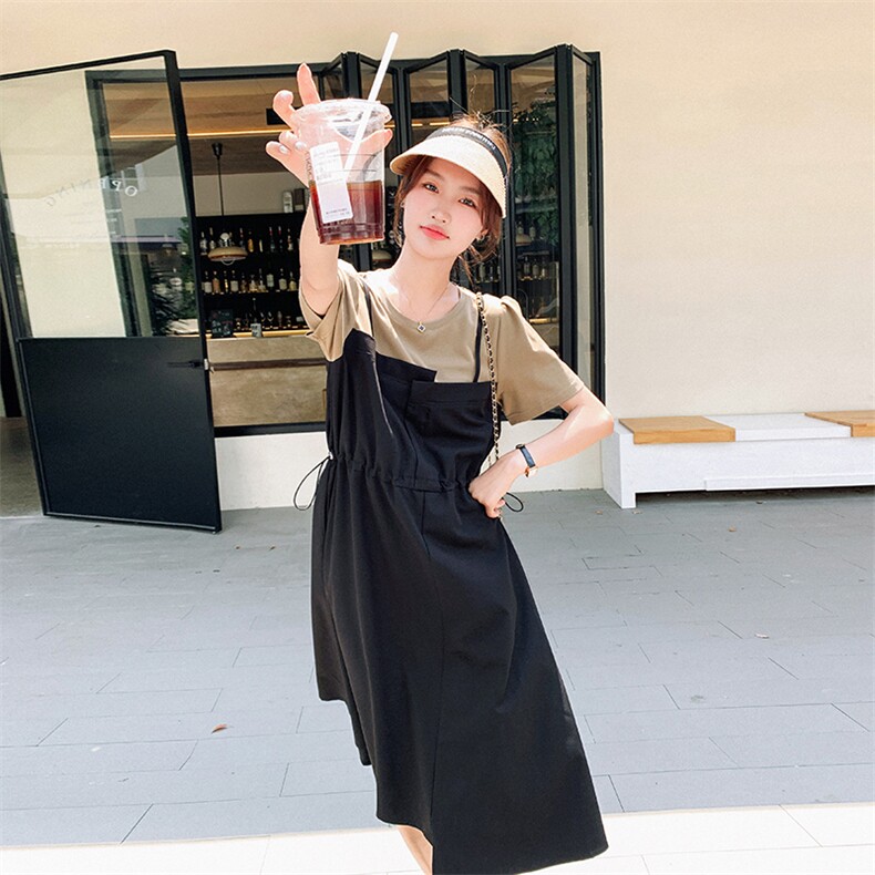 黑色赫本风法式两件连衣裙女2025夏新款小个子宽松收腰显瘦初恋裙,女装连衣裙,2C129