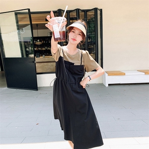 黑色赫本风法式两件连衣裙女2025夏新款小个子宽松收腰显瘦初恋裙图片