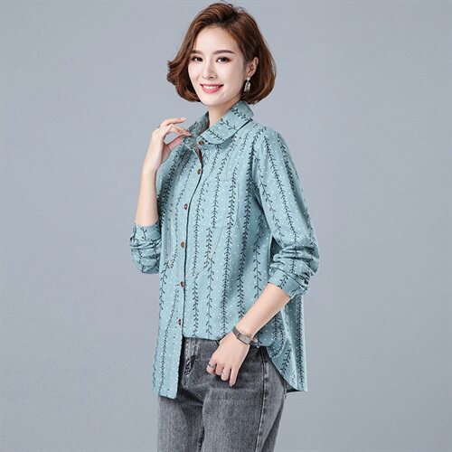 2025年秋季新款简约时尚短款印花休闲淑女文艺衬衣，女装衬衫，风姿绰