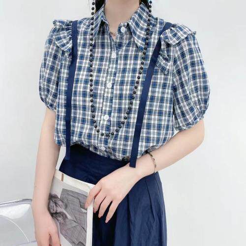 夏季格子衬衫，女装衬衫，戈朴