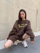 秋季新款欧货休闲字母印花宽松长袖卫衣减龄套装，女装卫衣/绒衫，AT(2F)