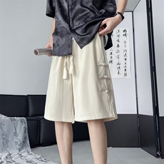 新中式风盘扣裤子男款春夏潮牌宽松阔腿休闲短裤子D5502-P33，男装牛仔裤，星座308B-2