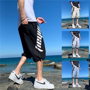 夏季薄款七分裤男宽松透气短裤潮流抽绳收口运动中裤D图片