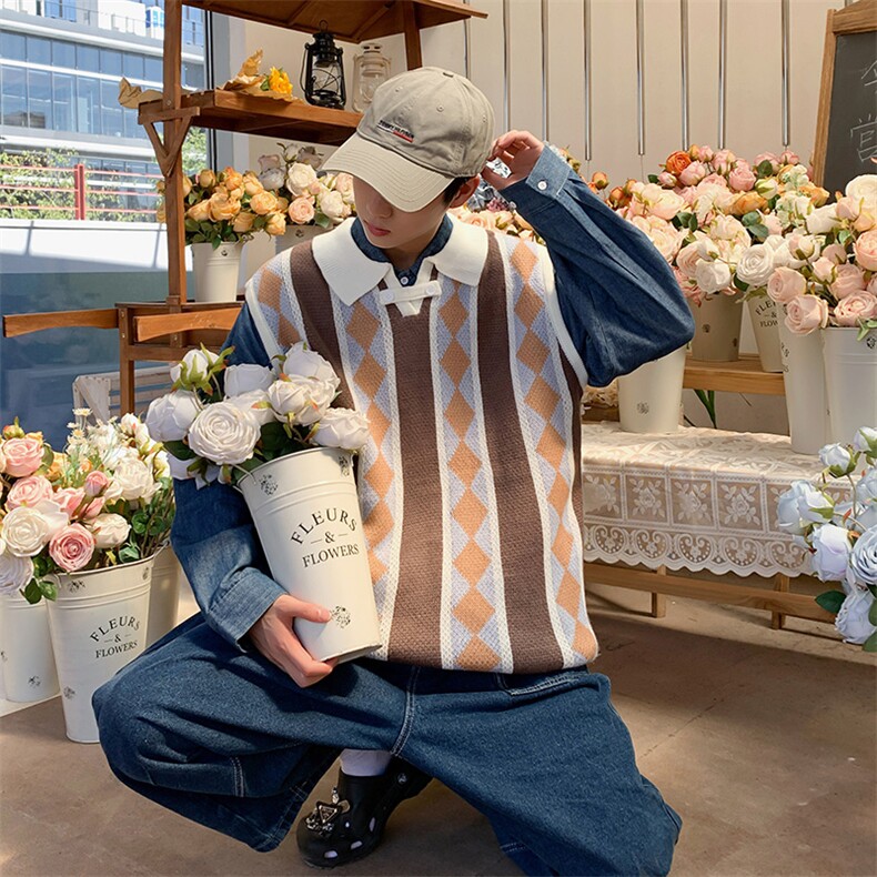菱格马甲背心情侣宽松春秋季新款无袖针织衫毛衣男M531-P36,男装背心/马甲,星座512-2