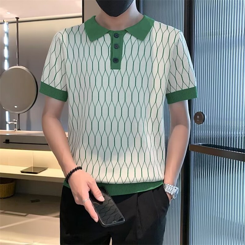 2024夏季马球衫男士半袖T恤重工艺提花网格青年翻领polo衫S321,男装T恤,星座1116A-2（原606A-1）