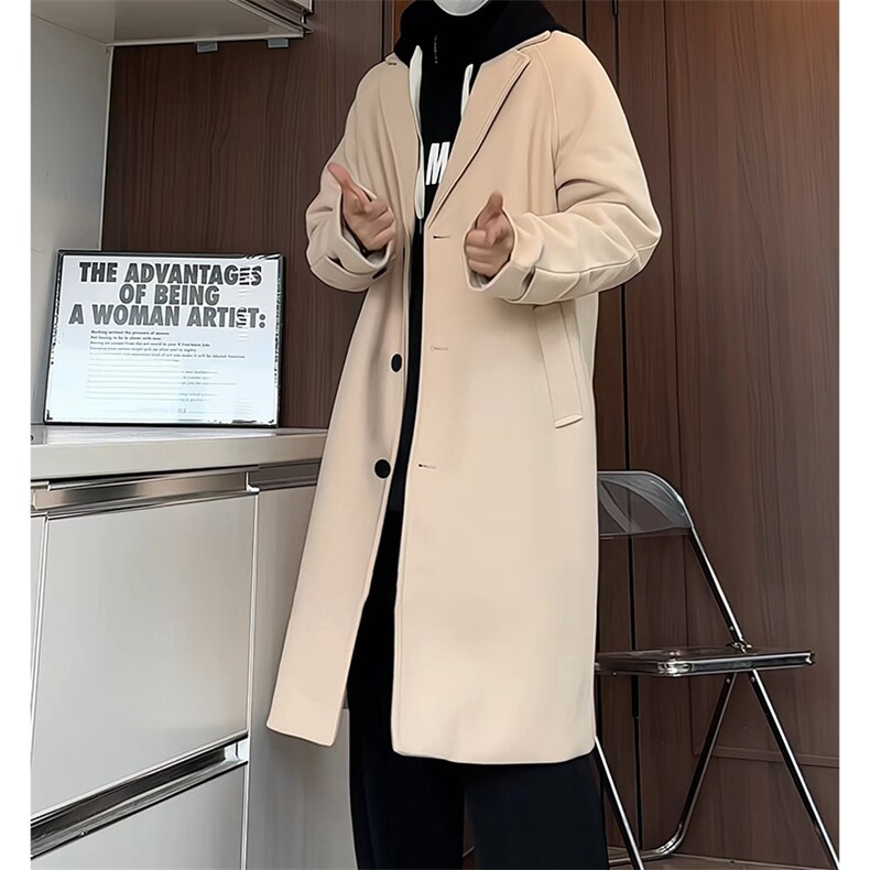 N1079/P100加棉P110秋冬毛呢大衣男中长款过膝风衣大码男士呢大衣,男装风衣,电商A141