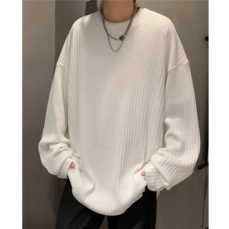 改长袖冰感慵懒风坑条纯色长袖T恤男宽松打底衫H974特P28，男装T恤，电商A341