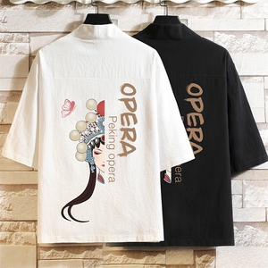 HF59161-P40风汉服男开衫外套七分袖道袍 砖墙挂拍图片