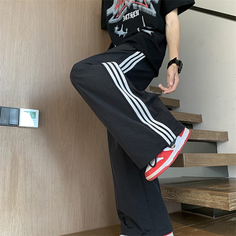 三条杠裤子男夏季新款潮牌直筒卫裤宽松条纹休闲长裤K0899-P43,男装休闲裤,星座308B-2
