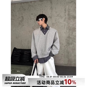 小众设计感假两件拼接厚T恤春季宽松休闲时尚高级感上衣图片
