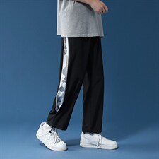 港风侧边印花冰丝裤夏薄款韩版直筒百搭ins束脚裤现货K926-P28，男装休闲裤，星座512-4