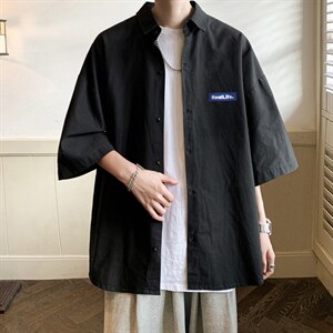 冰丝短袖衬衫男士夏季薄款港风复古学院风宽松大码半袖衬衣服外套图片