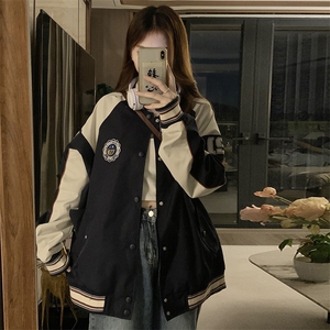 秋季新款美式复古撞色棒球服男夹克宽松情侣装潮牌外套C383-80图片