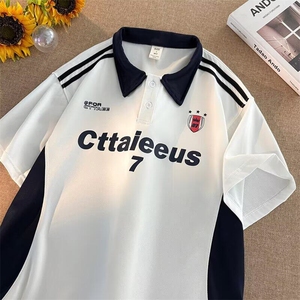 2025新款polo领短袖t恤拼接字母印花半袖班服男女现货T1848-P28图片