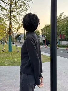 半高领卷边针织开衫时尚百搭图片
