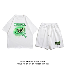 白底23新款夏季时尚印花短袖垂感宽松潮流短裤套装TZ62P50控68，男装牛仔裤，电商A247-1