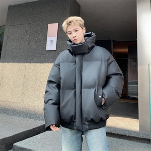 现货5W件冬季三防重磅boxy短款羽绒连帽PU皮棉衣外套防风加厚棉服图片