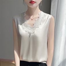 蕾丝V领真丝缎面背心吊带女显瘦醋酸桑蚕丝2025年夏西装打底上衣，女装背心吊带，暖习羊绒