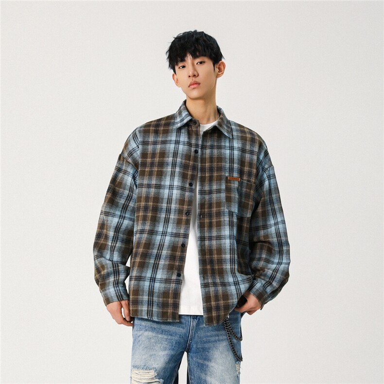 春装现货格子衬衣XZ609-WT2379-特P35-68,男装衬衫,星座609