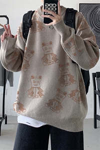 1港风新款宽松休闲中性情侣潮流印花毛衣男外套7926P58加绒P70图片