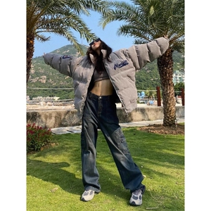 美式复古刺绣灯芯绒棉衣外套男女ins宽松加厚面包服情侣立领棉服图片