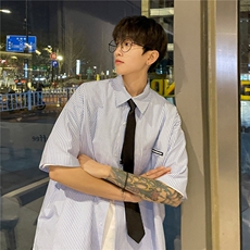 港风夏装2026新款短袖衬衫青少年男装半袖情侣衬衣HK14-P43领带3，男装T恤，电商A233-1