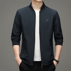 立领夹克男2022外套男秋季中年商务休闲时尚薄款宽松爸爸夹克衫图片