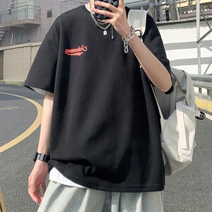 抖音供货、200克现货全棉印花宽松版型短袖T恤 D223A-T2258-P20图片