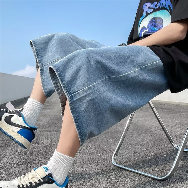 男春夏新款休闲直筒裤蓝色七分裤KM886P33,男装牛仔裤,星座1116-2
