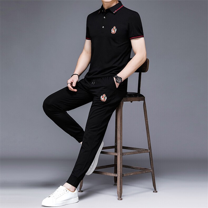 HP503夏季新款男士休闲运动套装刺绣男装百搭二件套,男装休闲套装,电商B360