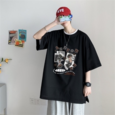数据！夏季休闲印花T恤港风宽松冰丝透气短袖TK23913-P30控48，男装T恤，电商B370