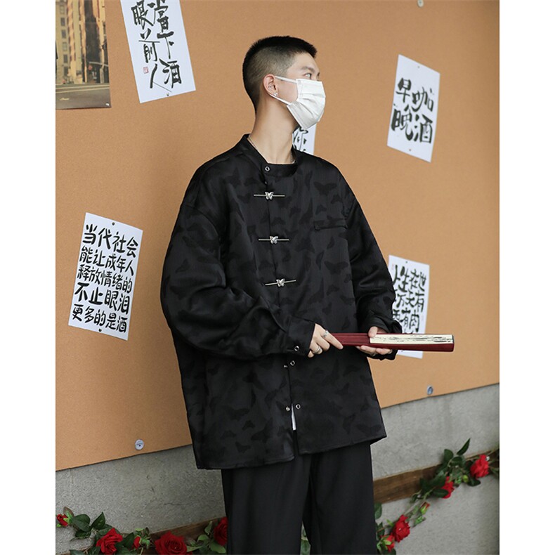 秋款男立领衬衫风衬衣蝴蝶印花单排扣唐山装外套CS4528P55,男装衬衫,星座1013-1