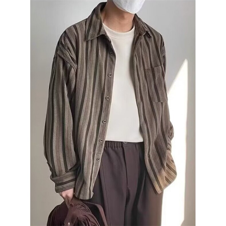 条纹衬衫男春季韩系宽松潮流设计感扎染长袖衬衣外套C3037,男装衬衫,星座1116A（原606A-3）