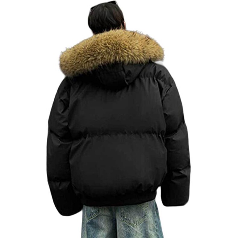 现货三防重磅硬挺boxy短款羽绒棉衣座山雕大毛毛领PU皮棉服外套冬,男装棉衣,电商A486-1
