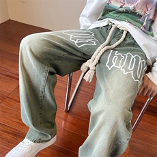 麻绳印花牛仔裤直筒B342-NK7003-P55，男装牛仔裤，电商B342