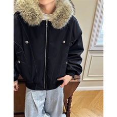 现货重磅boxy短款棉衣座山雕大毛毛领男女棉服水洗工装厚外套，男装棉衣，电商A486-1