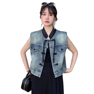 2025春季女装新款个性时尚风牛仔短款马甲女图片