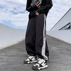 美式炸街裤子宽松bf慵懒风设计高级感运动裤拼接长裤情侣MK22-P40，男装休闲裤，星座1008