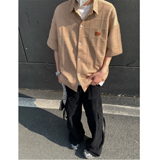 2026夏短袖格子衬衫大码男纹理提花衬衣薄外套CS580/特P35咖啡2，男装衬衫，电商A094