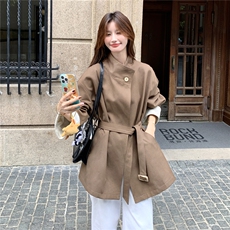 巨好看立领格纹拼接咖色风衣外套女春秋2025新款小个子高级感大衣，女装短外套，2C273