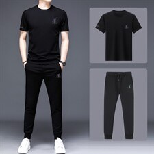 夏季中老年人短袖t恤男士冰丝宽松两件套2023新款中年夏装套装，男装休闲套装，电商B212（原钱塘6029）