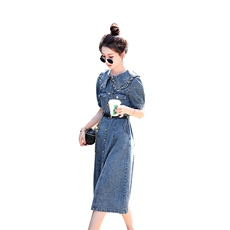 时尚显瘦牛仔连衣裙女夏季新款韩版气质修身中长款裙子，女装连衣裙，秋水欣儿
