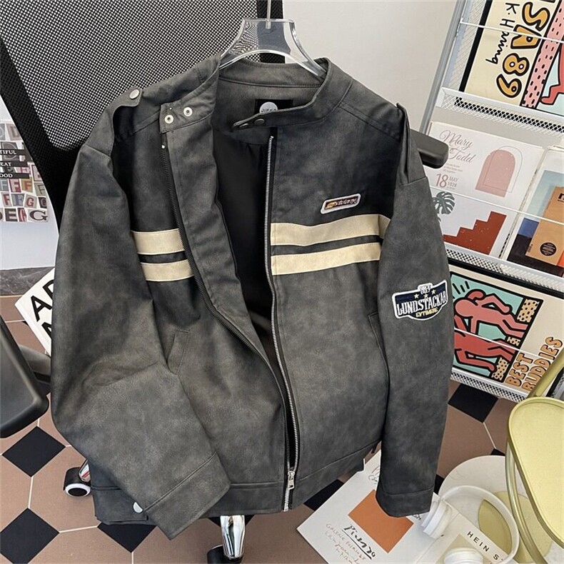春秋季美式条纹夹克外套机车服男女街头痞帅百搭休闲J205-P78,男装夹克,星座1109-3