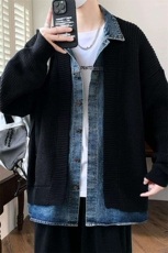 84873-特P78港风宽松针织开衫毛衣男外套牛仔拼接假两件外套，男装针织衫/毛衣，电商D310B