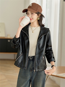 皮衣外套女2025春秋季新款小个子美式休闲短款百搭连帽机车服夹克图片
