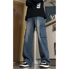 工装大口袋宽松美式牛仔裤大码直筒休闲长裤K8553-P44【特价】，男装牛仔裤，电商A007