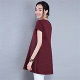 拼接通勤圆领文艺2021年夏季短袖中长款修身时尚T恤，女装T恤，丽影随形